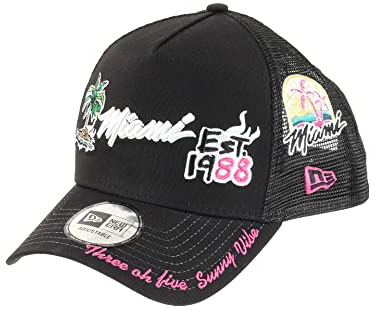 New Era Miami Heat NBA AOP Graphic Black Adjustable Trucker Cap - One-Size