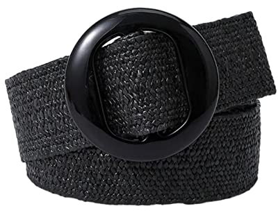 Rfxcom Adjustable Buckle Belt Women's Elastic Band Woven Braided Wide Belt Color Straw Vintage, Black, One Size