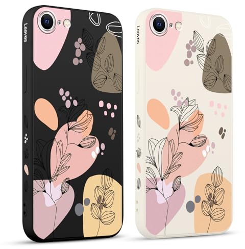 Pnakqil 2 stück Handyhülle für Apple iPhone 7/8/SE 2020/2022 4.7,Hülle Blätter Zeichnung Bemaltes Muster süß Aesthetic Silikon Schutzhülle Tasche Schön Mädchen Kameraschutz Stoßfeste Case