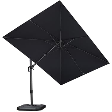 PURPLE LEAF Sonnenschirm Twist 350 cm x 250 cm, Kippbar Ampelschirm Groß, Gartenschirm mit Kurbel, Gestell Aluminium, Beidseitig Axial Schwenken, 360° Rotation, UV-beständig, Grau