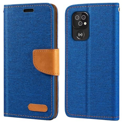 Oxford Fabric PU Leather Flip Wallet Case Compatible with Doro 8200, Durable Protective Cover with Card Slots and Magnetic Closure (Blue)
