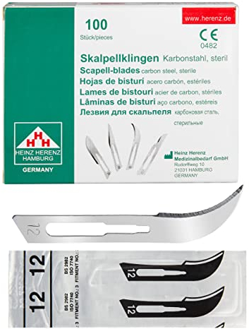 Shehadeh - 100 Stück sterile Skalpellklingen Figur 12 für Skalpellhalter Nr. 3 - Extrem scharf