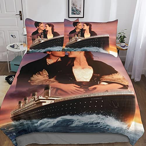 BYTUGI Titanic Bettwäsche 3D Bettbezug, Titanic Set Bettwäsche Set Bettbezüge Mikrofaser Bettbezug Mit Reißverschluss Und Kissenbezug Double(200x200cm)