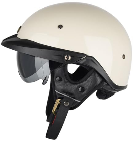 Motorradhelm Halbschalenhelm mit ECE Genehmigt, Retro Motorrad Halbhelm Vintage Motorrad Jethelm mit Visier Halbschalenhelm für Cruiser Scooter Chopper A,3XL