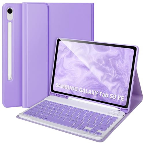 Funda con teclado para Samsung Galaxy Tab S9 FE de 11.9 pulgadas/S9 de 11 pulgadas 2023, funda con teclado para Samsung S9 FE con soporte para bolígrafo S, teclado Bluetooth inalámbrico desmontable