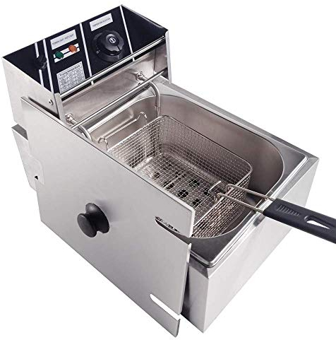 Electric Deep Fryer Deep Fat Fryer Stainless Steel Chip Fryer Single Fat Tank 6L 2500W with Lid 6L Oil Easy Clean