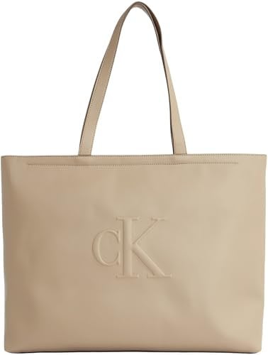 Calvin Klein Damen Shopper Sculpted Slim mit Logo, Grau (Crockery), Einheitsgröße