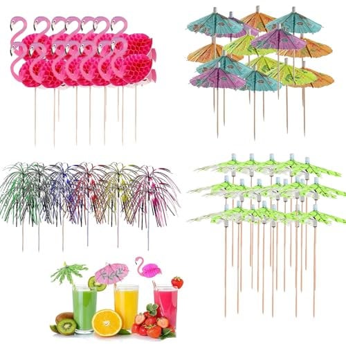 80 Pcs Cocktail Accessories for Drinks, Cocktail Umbrellas, Cocktail Umbrellas for Drinks, Hawaii Tropical Party Cocktail Accessories, Cocktail Accessories Party Pack for Beach (4 Styles)