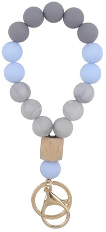 Namvo Silicone Key Ring Bracelet Keychain Beaded Bracelet Women Beaded Bracelet Keychain Wristband Suitable For Adult Women Girls Keychain Home Car Key Ring Clip (Blue Gray)