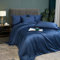 Luofanfei Parure de lit 240 x 260 Pétrole Adulte 2 Personnes Unie Bambou Polyester Housse de Couette Lisse Soyeux Brillant Ensemble Literie avec Fermeture éclair et 65x65cm Taies d'oreiller
