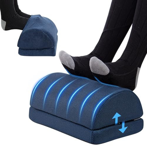 Todeco Repose-pieds Bureau avec 2 Options de Hauteu Ergonomique Repose Pied, Mousse à Mémoire de Forme avec un Fond non Glissable Housse Lavable et Repspirable pour Maison Voyage