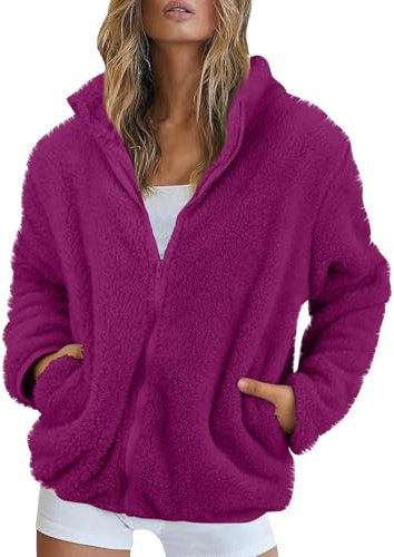 Veste Polaire Femme Chaud Manteaux sans Capuche Hiver Sweat Zippé pour Femme en Polaire Couleur Unie Leger Veste Ado Fille Pas Cher,Violet,XL