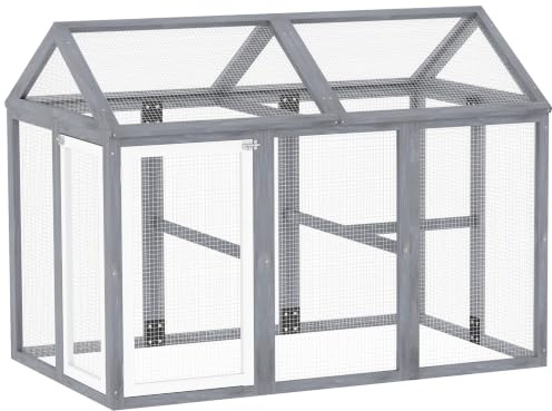 PawHut Large Chicken Run Pet Playpen Combinable Design Grey | Wooden Chicken Coop