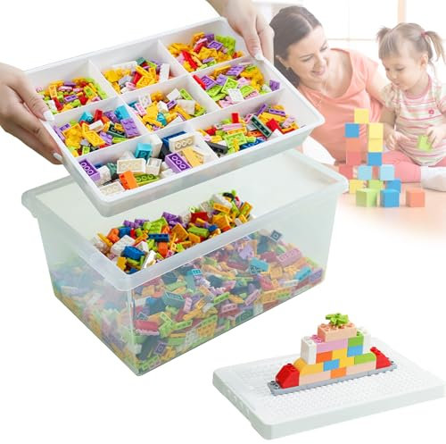 HAMON Aufbewahrungsboxen mit Deckel für Lego Bausteine,Transparente Sortierbox für Lego,Plastik Stapelbar Box mit Griff,Clear Storage box für Handwerk,Accessoire,Kinderspielzeug(Weiß)