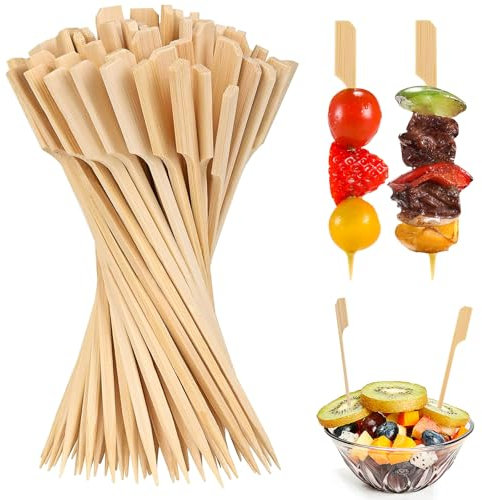 Pinchos de Madera,100 Piezas Pinchos de Bambú Brochetas de Bambú Pinchos de Paleta de Bambú Palitos De Cóctel Brochetas de Madera para Buffets BBQ Kebabs Aperitivos Hamburguesas Verduras Frutas