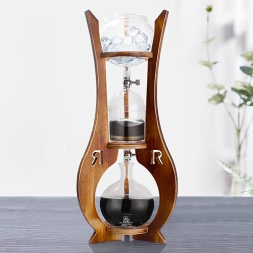 Vituord Cold Brew Kaffeeturm, Eisfilterkaffeemaschine Mit Doppelventil – Slow Drip-Technologie, Holzständer, Großes Fassungsvermögen 600 Ml, Für Das Homeoffice