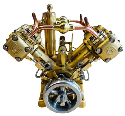 Stylomira Modello del motore a vapore che funziona, Kit generatore di corrente a vapore piccolo con pistone cilindro in ottone RW-V4, mini cilindro alternativo a V tipo 4