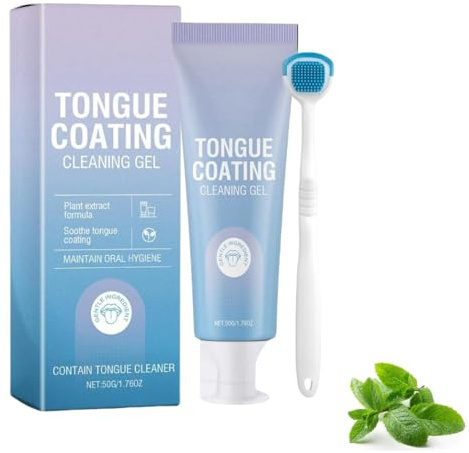Tongue Cleaning Gel Bundle with Brush, 2025 Upgrade Tongue Cleaning Gel Set, Removes White Hairy Tongue & Bad Breath, Gentle Mint Fresh Formula for Fresh Breath, Easy to Use