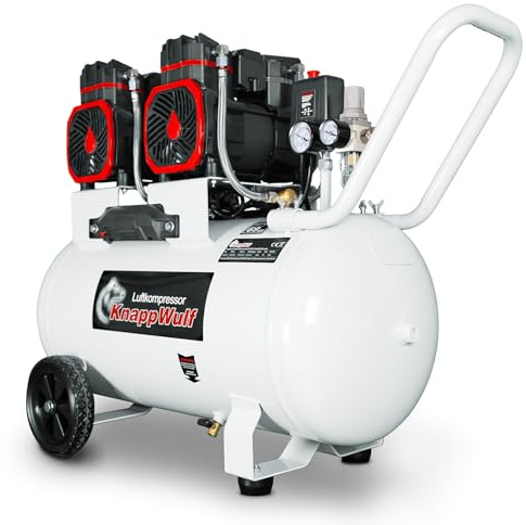 KnappWulf Flüsterkompressor KW6070 10 Bar 70L 3000W 4PS 69dB 230V ölfrei | 512L/min Luftdurchsatz, Wasserabscheider, leise, Kompressor Luftkompressor Druckluftkompressor, Brushless Motoren, Werkzeug