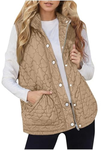 TURWXGSO Padded Gilet for Women UK Lightweight Body Warmer Zip Button Waistcoat Winter Thermal Quilted Gilet Sleeveless Coat Softshell Vests Waterproof Windproof Sports Vest