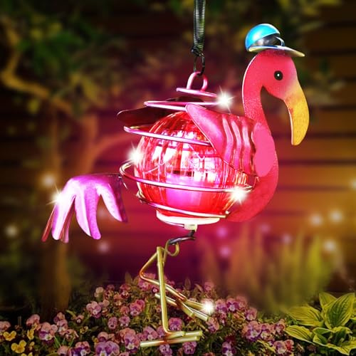 JOKILY Hängende Lampen Solar Lichter, Flamingo Deko Solarleuchte Außen Gartendeko Lichterketten, Solardeko Flamingo Aussen Garten Deko, Solarlampen für Außen Gartenleuchten Balkon Terrasse Rasen Yard