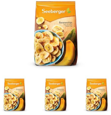 Seeberger Chips de banane : Rondelles de bananes fraîches cuites dans de l’huile de coco pour des chips croustillantes - passion banane - sucrées - sans arômes artificiels, vegan (1 x 500 g)