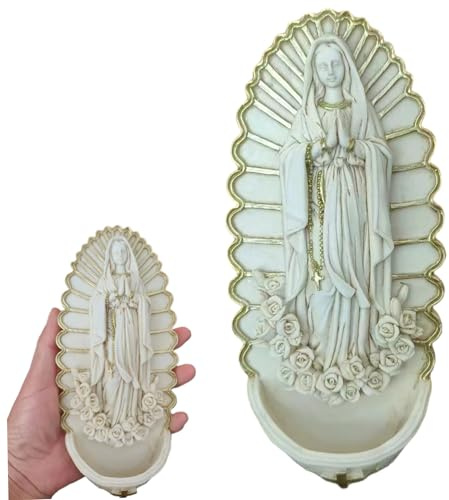 Holy Water Font, 7.5 Inch Resin Holy Water Holder, Wall Hanging Decor for Entrance of Home Church Religious Decor, Decoración de jardín
