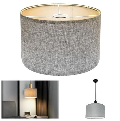 Yunlaishaocer Stoff Lampenschirm,Naturleinen Runder Lampenschirm für Stehlampe, Tischlampe & Nachttischlampe, Handgefertigt E27-Fassung Lampenschirme, 30x30x20CM (Grau)