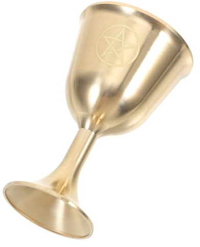 POPETPOP Calice à Eau Pentagramme en Laiton Massif, Grand Gobelet Vintage à Relief pour Rituels Spirituels et Offrandes, Tasse Médiévale Décorative pour Autel et Cérémonies Sacrées