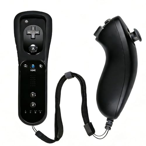Funmo Set of 2 Wii Controller Remote with Nunchuck Wii Controller,Retro Wii Remote Controller und Nunchuck Controller kompatibel mit Wii/Wii U, inklusive Silikonhülle und Handgelenkband (Schwarz)