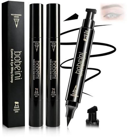 3 Stück Eyeliner Stempel,Dreieck Stempel Für Gleichmäßige Eye Linien,Schnell Trocknender Eyeliner,Langanhaltend,Einfaches Augen-Make-up für Anfänger,Für Hause Und Unterwegs(Schwarz)