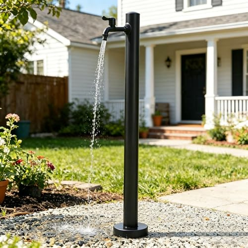 Columna de Agua Inoxidable para Jardín,Columna de Agua para Exterior,grifo para jardín vertical al aire libre,para Riego y Lavado,la limpieza de exteriores,el baño de mascotas y el riego Negro 95cm