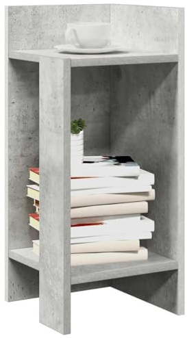 PUGYNBK Beistelltisch Betongrau 60 cm mit offenen Fächern aus Holzwerkstoff, moderner Ecktisch mit Ablage für Bücher und Deko, pflegeleicht und vielseitig einsetzbar