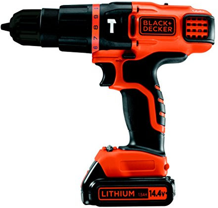 BLACK+DECKER EGBL148K-QW Perceuse à percussion sans fil, 14.4V, Noir, Orange, Sans batterie