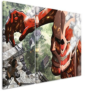 Leinwandbild 3 teilig Attack_on_Titan_3x90x40cm (Gesamt 120x90cm) _Ausführung schöner Kunstdruck auf echter Leinwand als Wandbild auf Keilrahmen