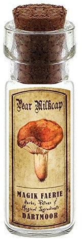 MyTinyWorld Dolls House Miniature Bottle Apothecary Pear Milkcap Fungi Label, Glass Bottle with Cork Stopper, 20mm x 7mm x 7mm, Unisex, Age 3+