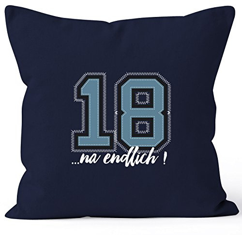 MoonWorks Kissenbezug Geburtstag endlich 18 College Look Kissen-Hülle Deko-Kissen Baumwolle Navy 40cm x 40cm
