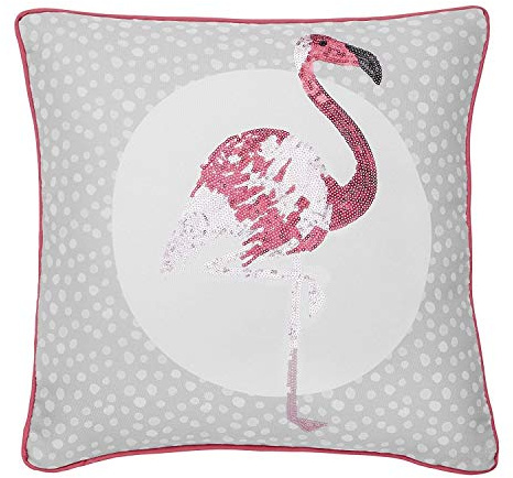 Catherine Lansfield Flamingo Embellished Cushion Cover Grey, 43x43cm