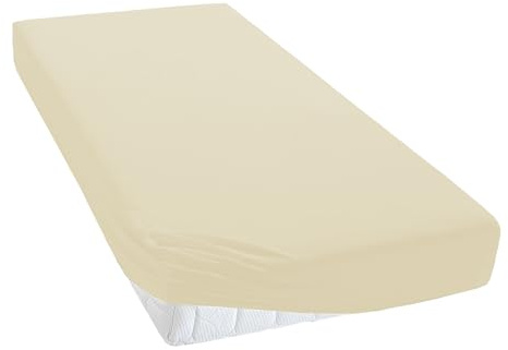 TM MAXX Jersey Spannbettlaken für Baby und Kinder mit Öko-Tex Standard (Creme 019, 180x200) Matratzenhöhe bis 25 cm, Spannbetttuch aus 100% Baumwolle