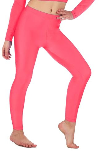 Legging de Gymnastique/Danse - pour Fille - Lycra/élastiqué - sans sous-Pied - Brillant/Fluo - Rose Fluo - 5-6 Ans