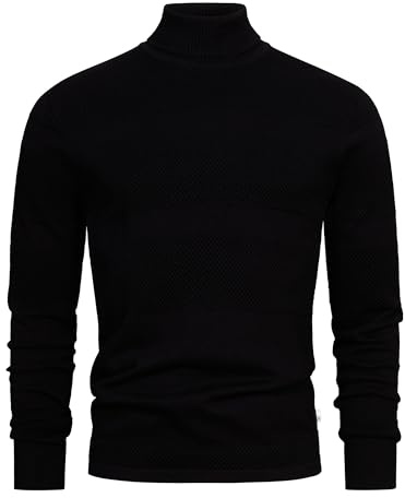 KRONSTADT Herren KSFisker Feinstrickpullover mit Rollkragen aus 100% Baumwolle | Strickpulli für Männer Black, L