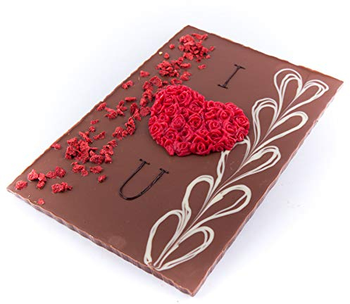 Schokolade XXL Tafel ''I love you'' 520g Edel Vollmilch-Schokolade - Marzipan Rosenblätter - Deutsche Handarbeit ideal als Geschenk