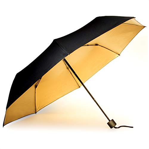 Suck UK Back & Gold Regenschirm – faltbarer Schwarz & Gold-Regenschirm | Leicht und kompakt | wetterfest | Unisex |stabiler Schirm | stilvoll und funktional | wasserabweisend | Robuster Regenschirm