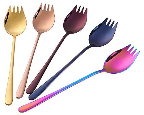 Buyer Star Sporks 2 in 1 Spoons Forks 5 Pieces Mix Color Stainless Steel Reusable Metal Korean Soup Dinner Spoons Camping Flatware