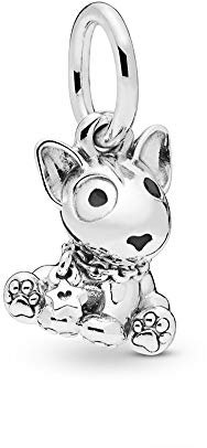 FGT Bull Terrier Dog Charm Compatible with Pandora Bracelets Star Tag Paw Print Sterling Silver Puppy Dangle Gift Women Girls Birthday Christmas