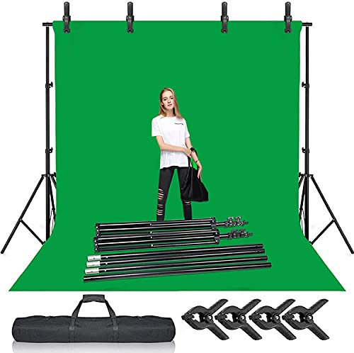 Selens Soporte Telón de Fondo Verde Croma Kit 2x3M, Soporte Sistema Fotografía + 6.6x10ft Fondo Muselina Pantalla con Clips para Estudio Fotográfico Retrato Vídeo Juego Green Screen Backdrop Stand