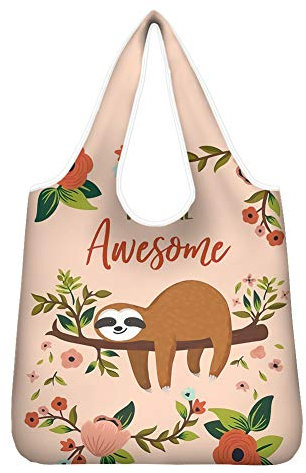 Pizding Toller Faultier-Druck, Geschenk für Frauen, wiederverwendbare Einkaufstaschen, faltbar, mit Beutel, umweltfreundliche Stoff-Tragetaschen für Lebensmittel, Einkaufstouren, Rosa