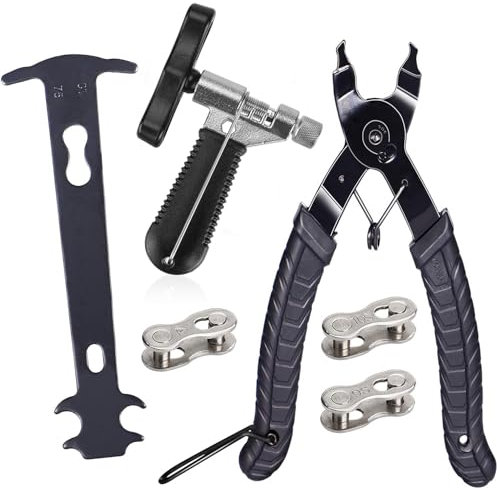 Aunocy Bike Chain Removal Tool – Bicycle Chain Repair Kit – Bike Link Plier, Chain Breaker Splitter Tool, Chain Checker and 3 Pairs of Links – Easy to Use – Quick Fix – Premium Tool Kit for Cyclists