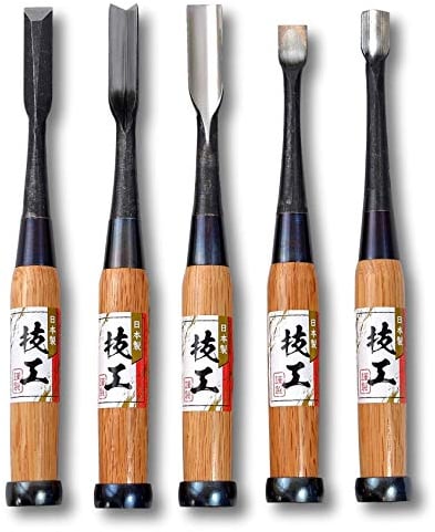 KAKURI Gouge Chisel Set 5 Pieces Japanese Curved and Bent Nomi, Professional Heavy Duty Wood Carving Tool, Made in Japan