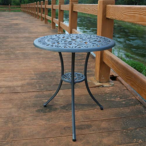 Lazy Susan™ Tulip 60 cm runder 2-Sitzer-Tisch, wetterfest, wartungsfrei, kompaktes Design, leicht, kunsthandwerkliches Sandguss-Aluminium, Schiefergrau, Emma Stühle, Kissen aus Terrakotta